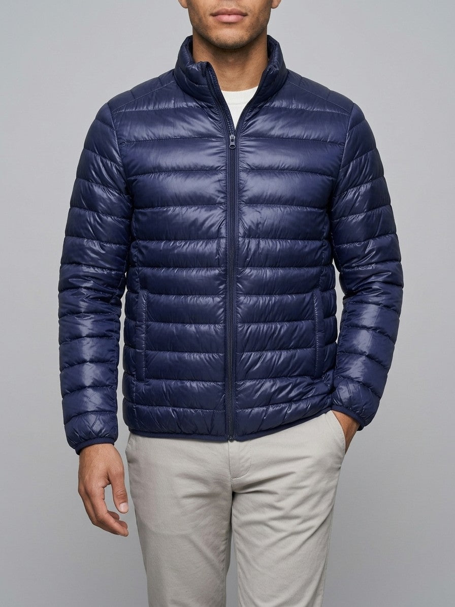 Pisticci Men's Lightweight Stand-Collar Puffer Jacket — navy — front