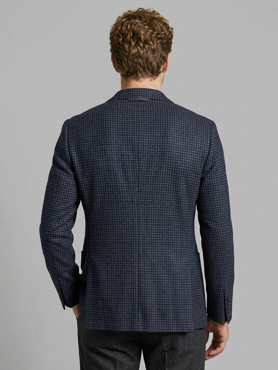 Pistoia Men's Wool-Blend Check Blazer — bluegrid — back