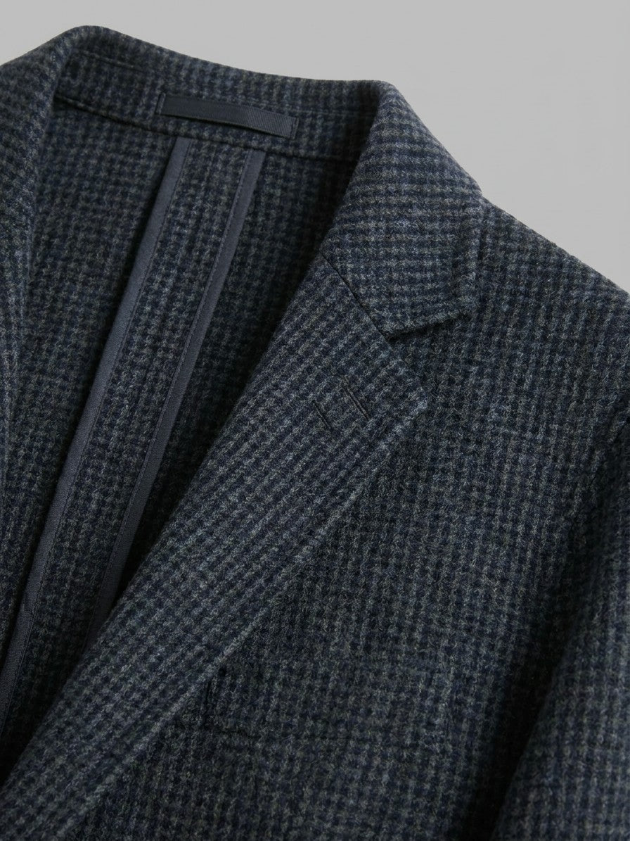 Pistoia Men's Wool-Blend Check Blazer — bluegrid — detail-collar