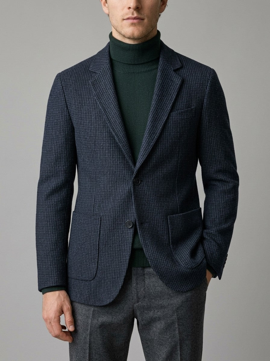 Pistoia Men's Wool-Blend Check Blazer — bluegrid — front