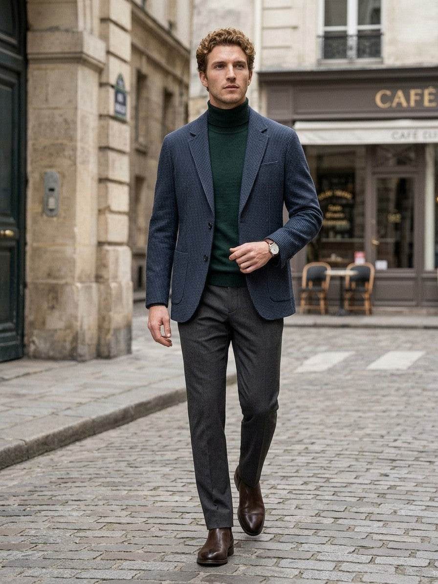 Pistoia Men's Wool-Blend Check Blazer — bluegrid — lifestyle