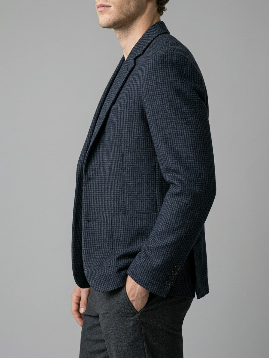 Pistoia Men's Wool-Blend Check Blazer — bluegrid — side