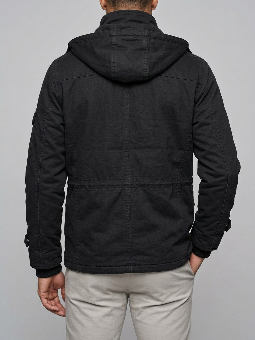 Pitigliano Men's Fleece-Lined Military Field Jacket — black — back