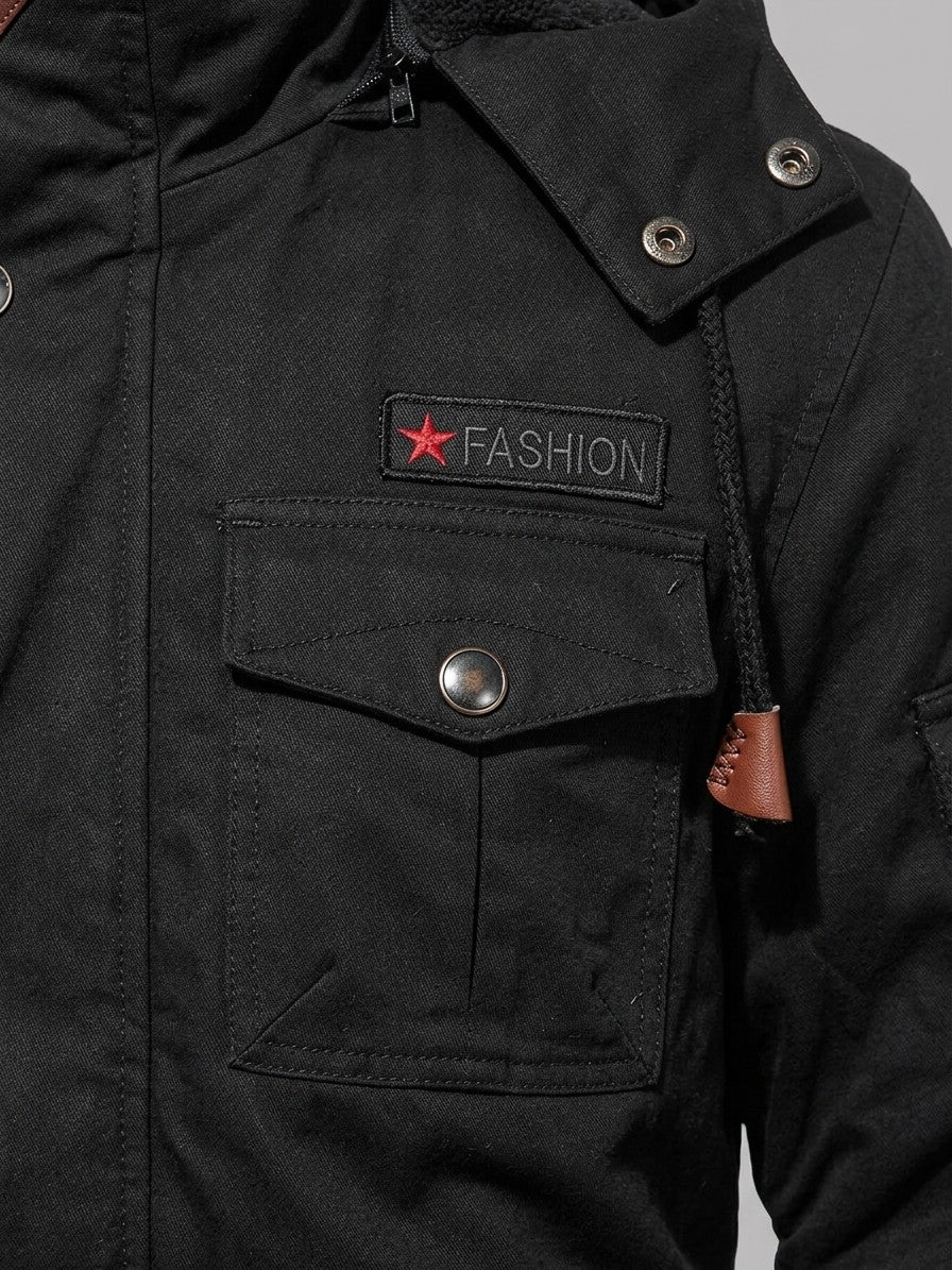 Pitigliano Men's Fleece-Lined Military Field Jacket — black — detail-2