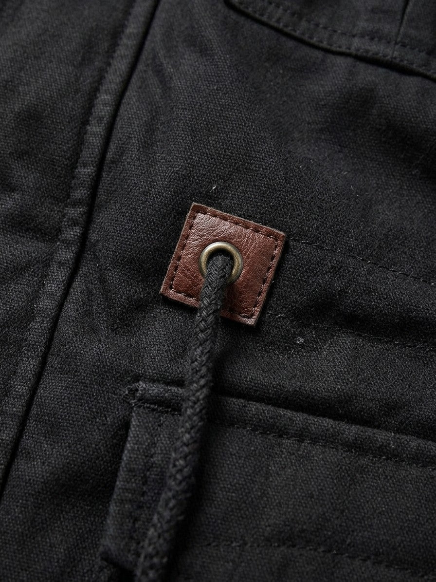 Pitigliano Men's Fleece-Lined Military Field Jacket — black — detail-collar