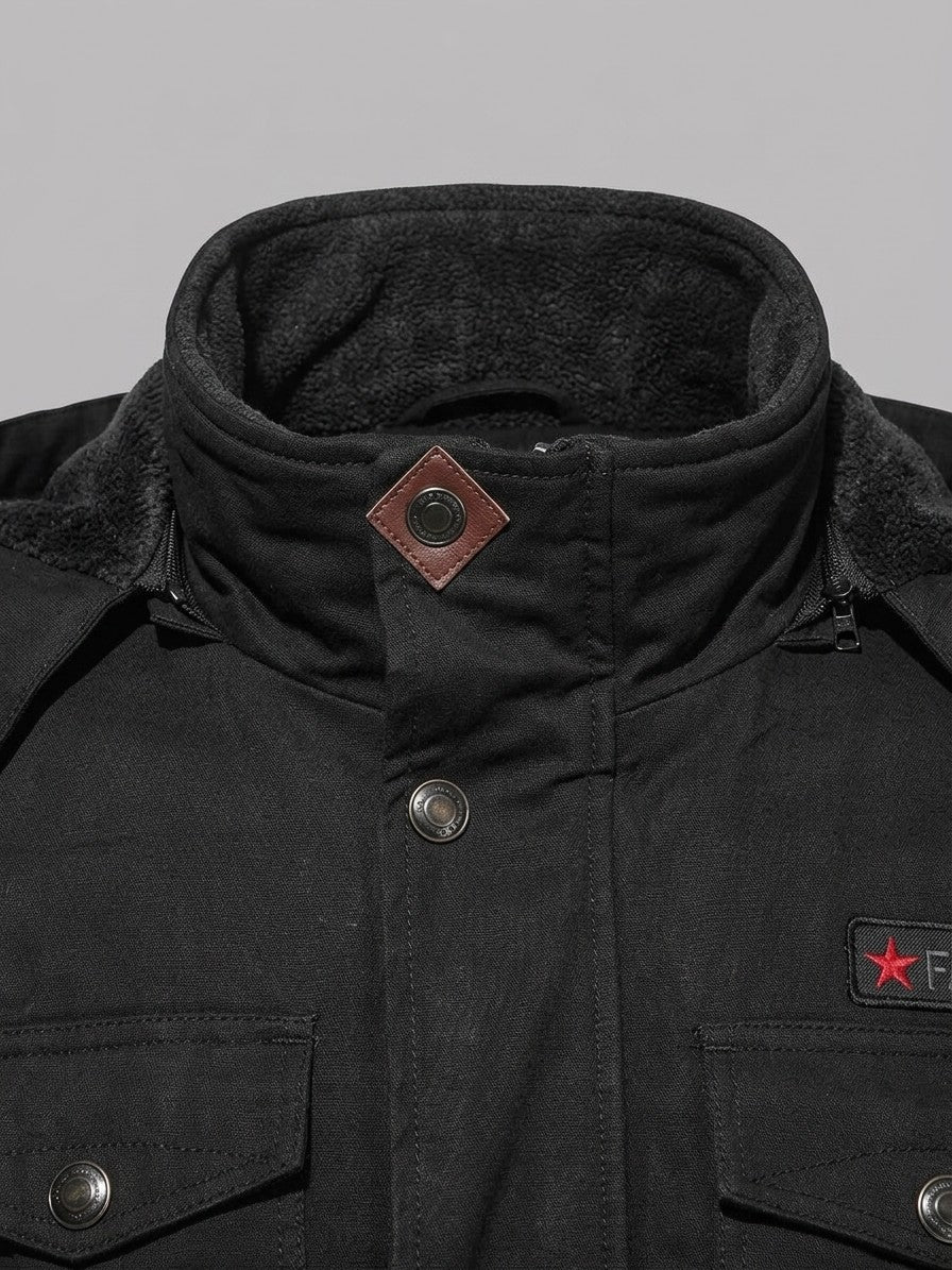 Pitigliano Men's Fleece-Lined Military Field Jacket — black — detail
