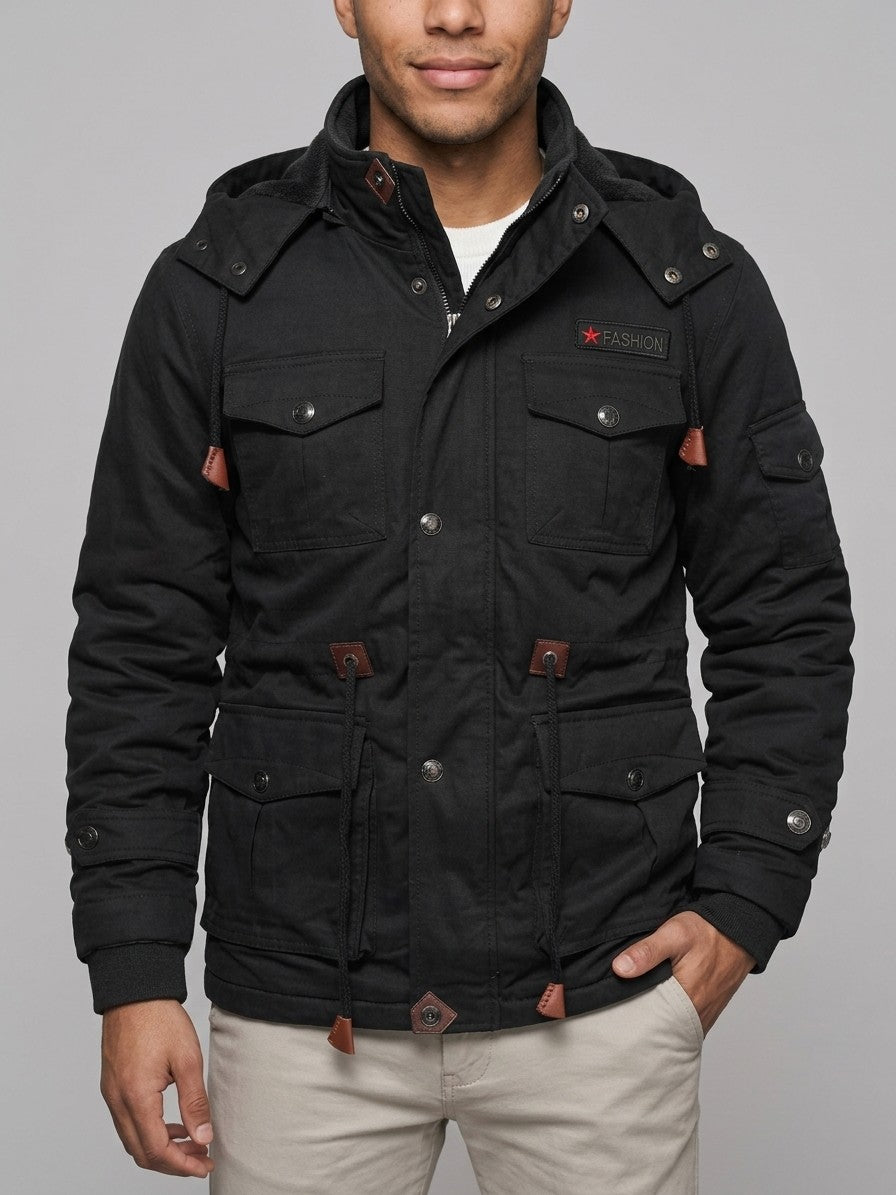Pitigliano Men's Fleece-Lined Military Field Jacket — black — front