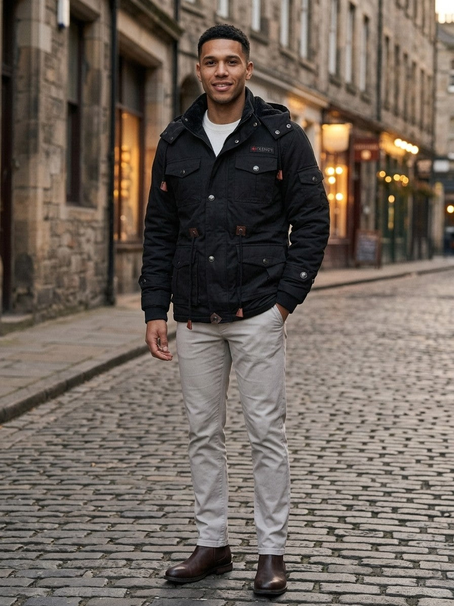 Pitigliano Men's Fleece-Lined Military Field Jacket — black — lifestyle