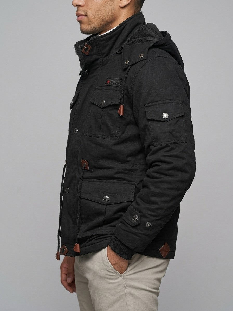 Pitigliano Men's Fleece-Lined Military Field Jacket — black — side