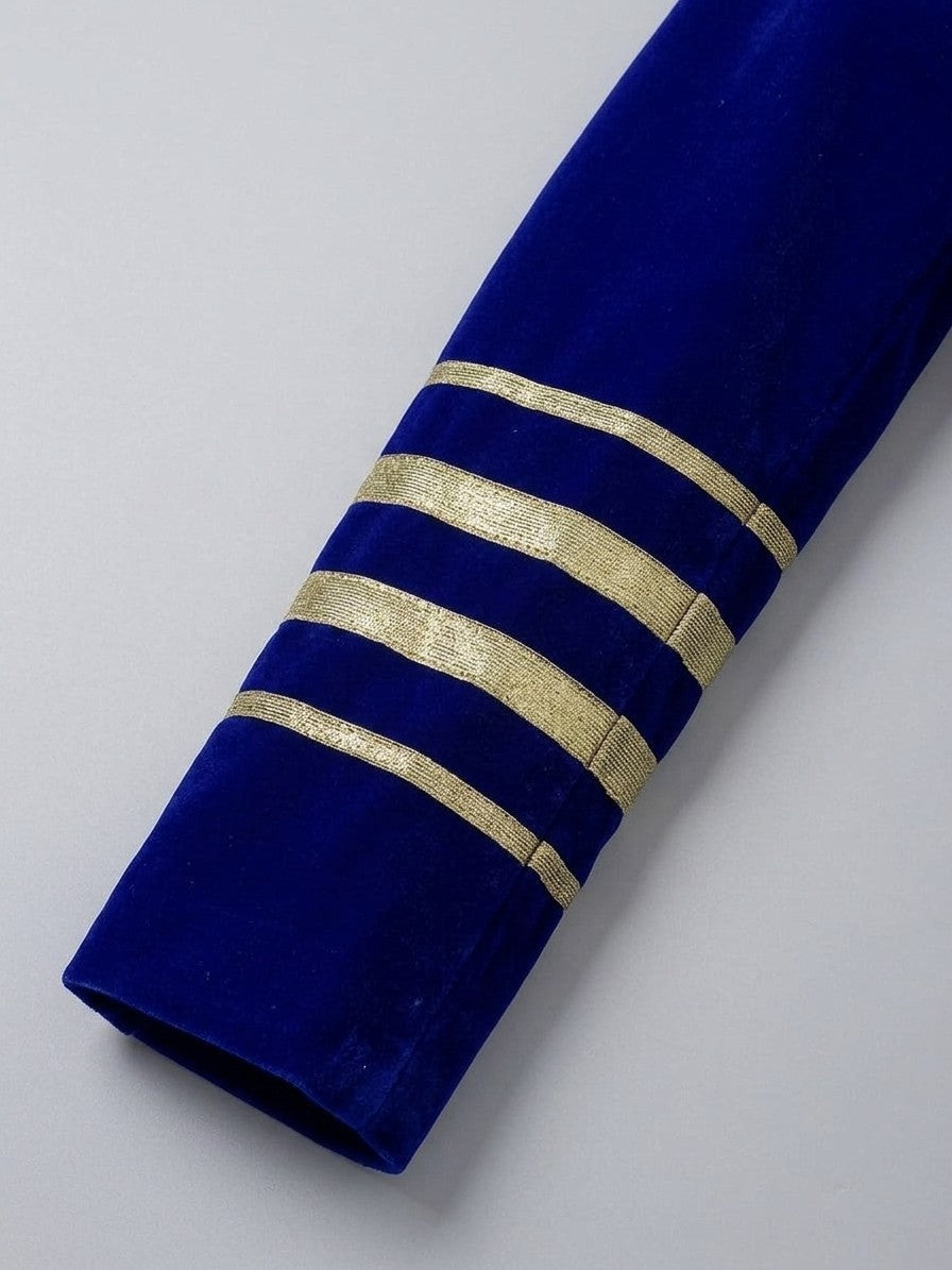 Pizzighettone Men's Embroidered Shawl-Collar Velvet Blazer — royalblue — detail-2