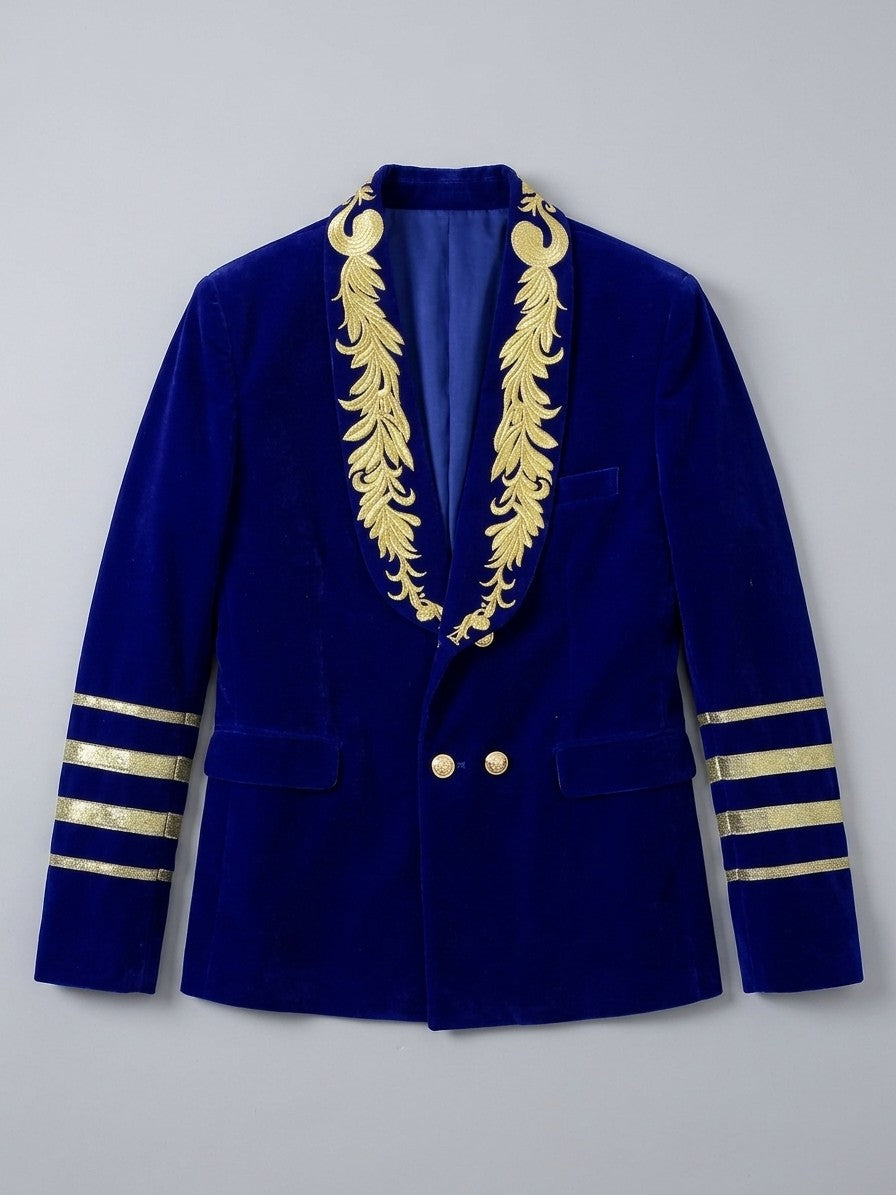 Pizzighettone Men's Embroidered Shawl-Collar Velvet Blazer — royalblue — packshot