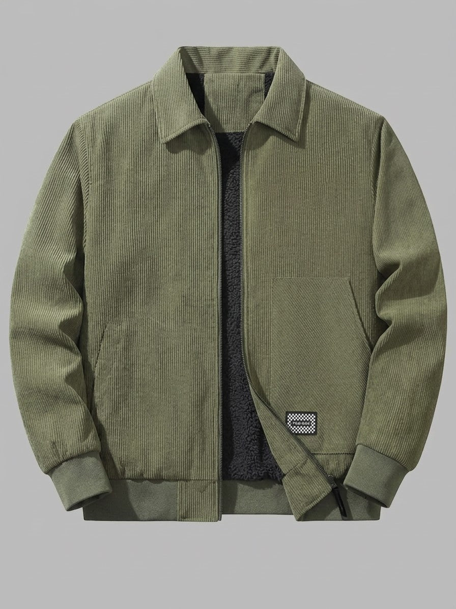 Pizzo Men's Corduroy Sherpa-Lined Zip Jacket — armygreen — packshot