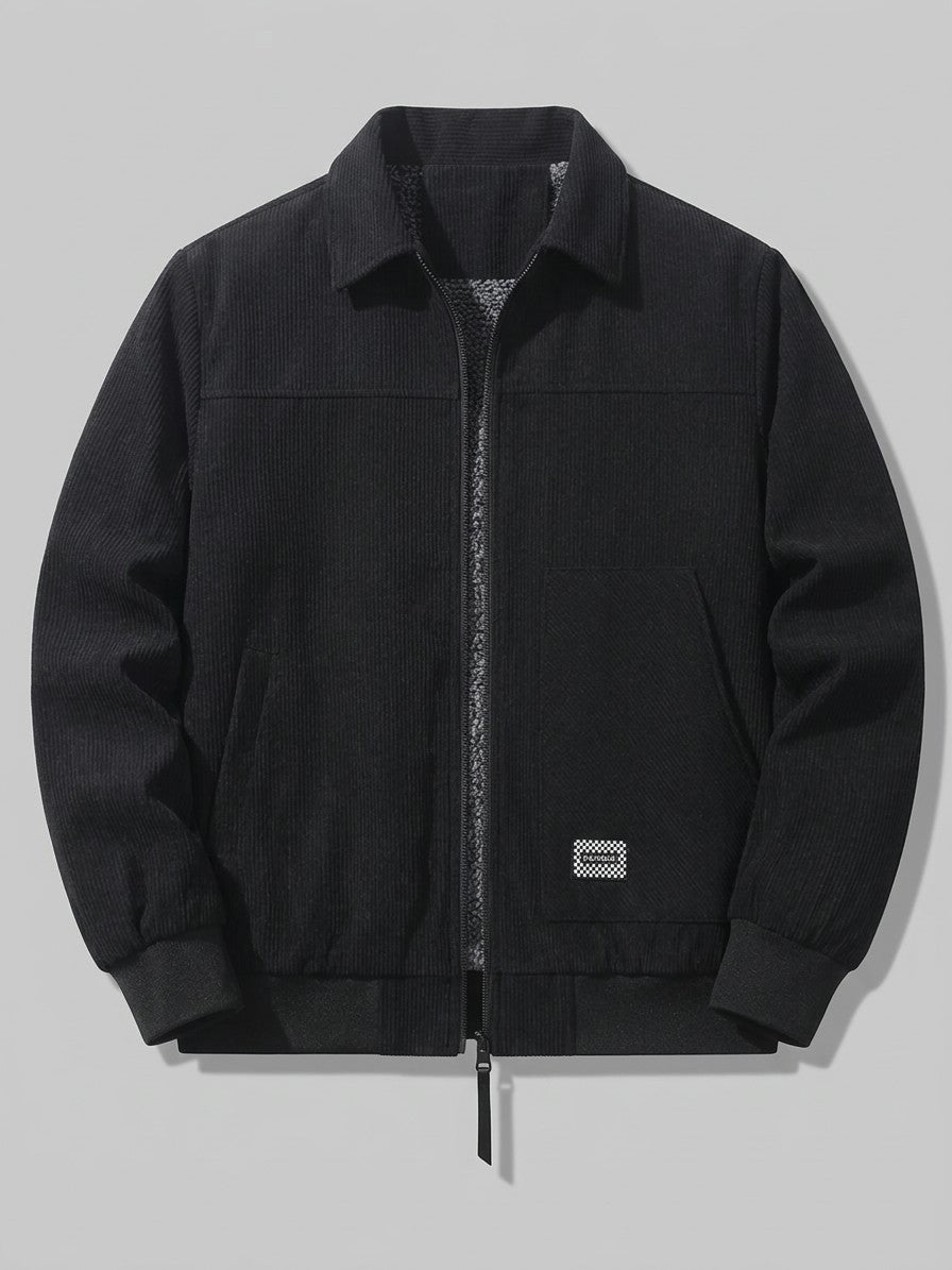 Pizzo Men's Corduroy Sherpa-Lined Zip Jacket — black — packshot
