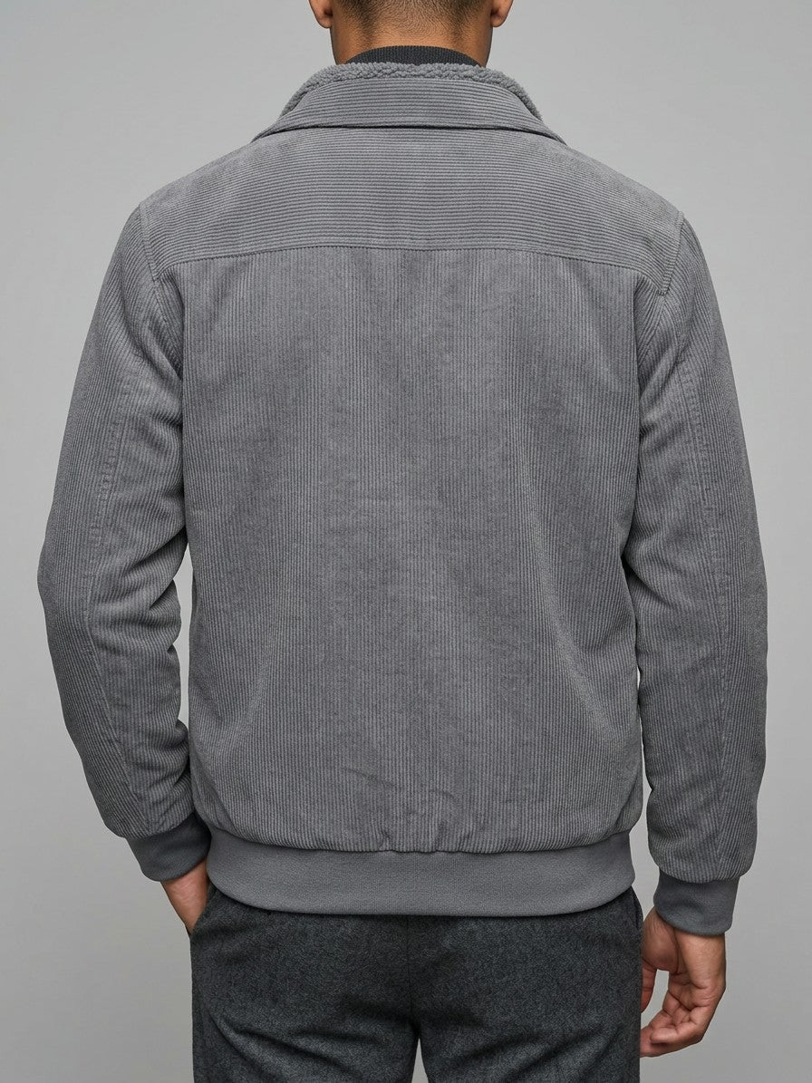 Pizzo Men's Corduroy Sherpa-Lined Zip Jacket — grey — back