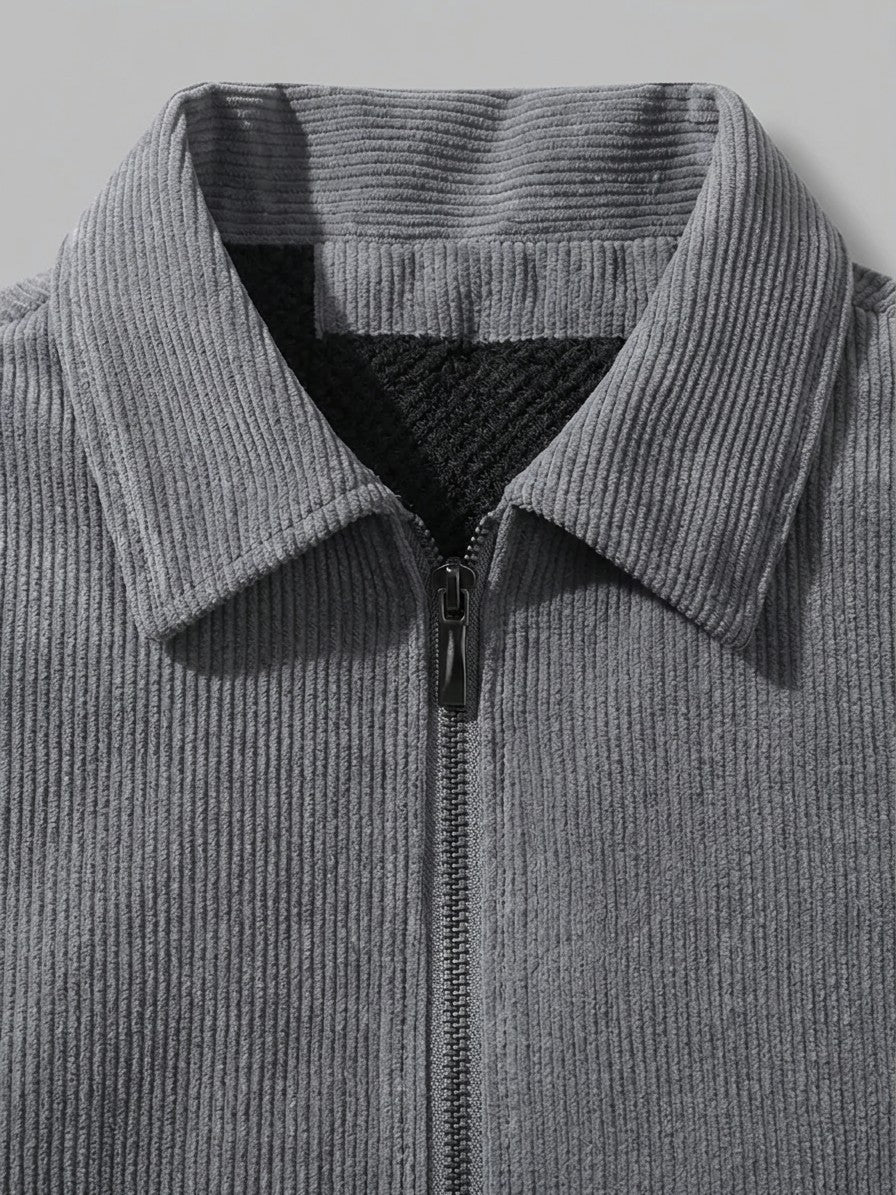 Pizzo Men's Corduroy Sherpa-Lined Zip Jacket — grey — detail-2