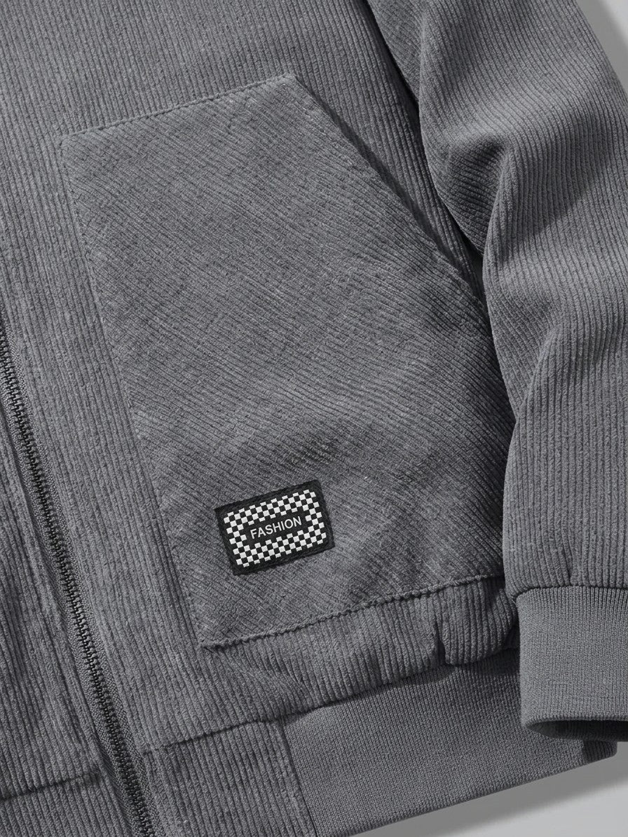 Pizzo Men's Corduroy Sherpa-Lined Zip Jacket — grey — detail-collar