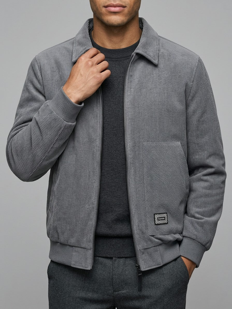 Pizzo Men's Corduroy Sherpa-Lined Zip Jacket — grey — front