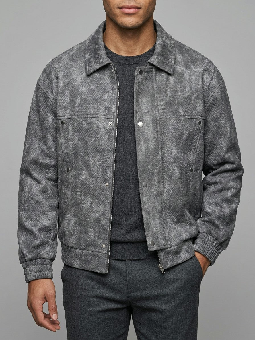 Polignano Men's Embossed Faux Suede Jacket — darkgray — front