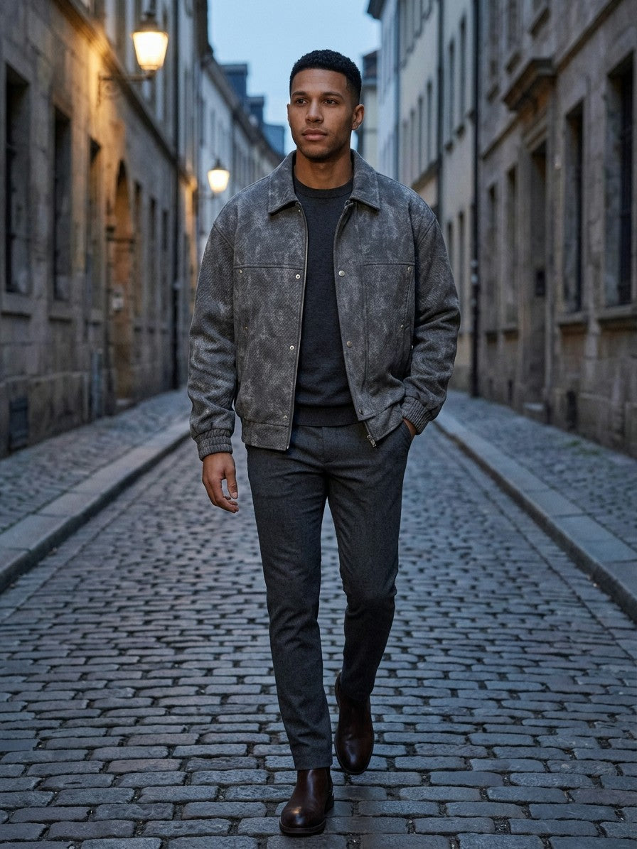 Polignano Men's Embossed Faux Suede Jacket — darkgray — lifestyle