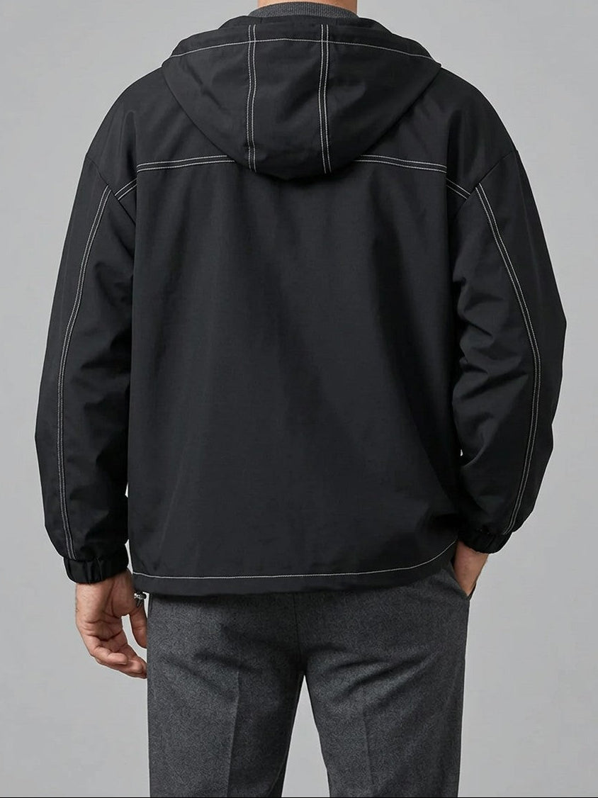 Pompei Men's Contrast-Stitch Hooded Jacket — black — back