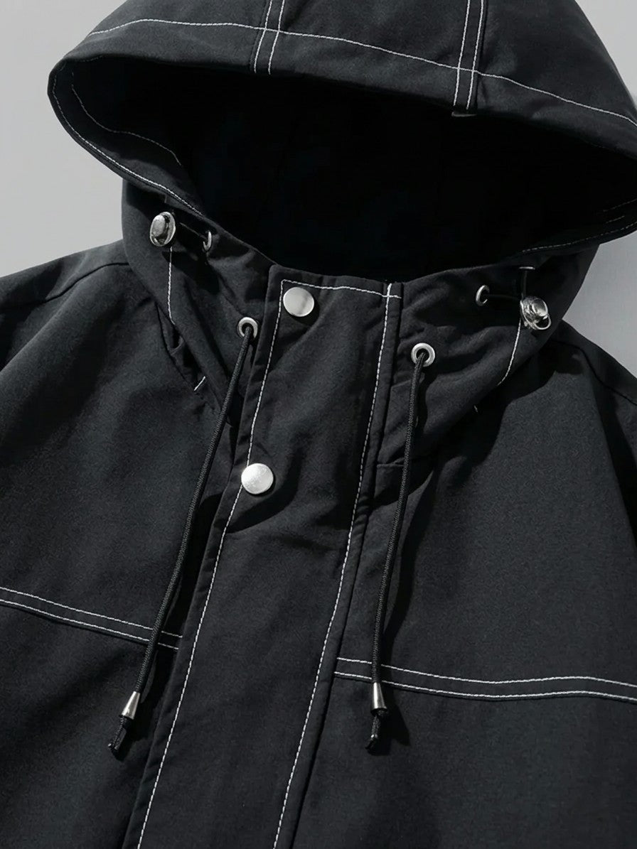 Pompei Men's Contrast-Stitch Hooded Jacket — black — detail-2
