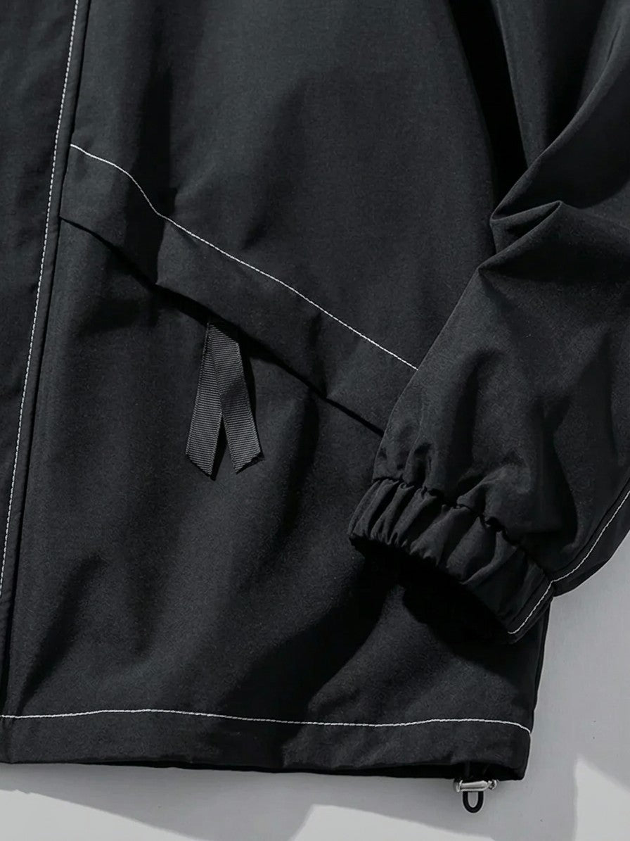 Pompei Men's Contrast-Stitch Hooded Jacket — black — detail-collar