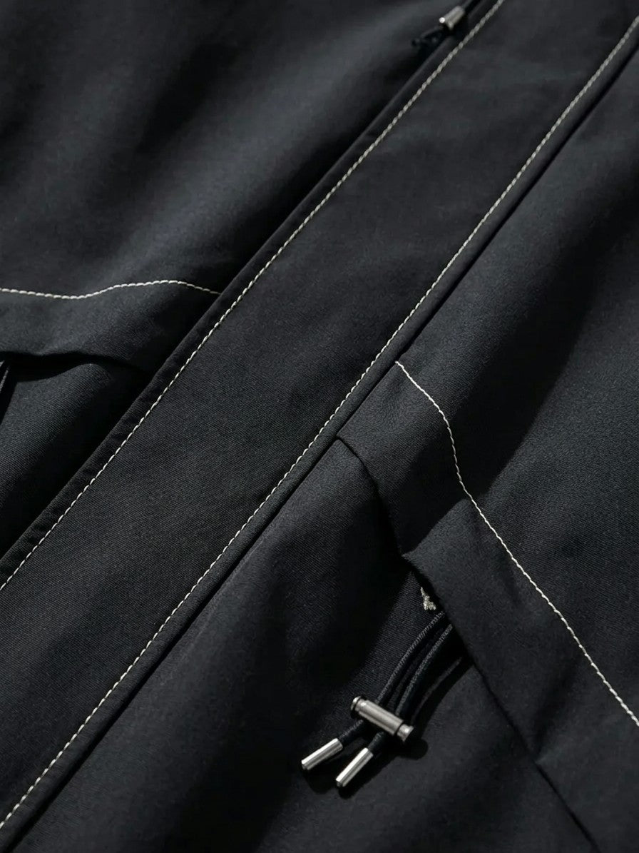 Pompei Men's Contrast-Stitch Hooded Jacket — black — detail