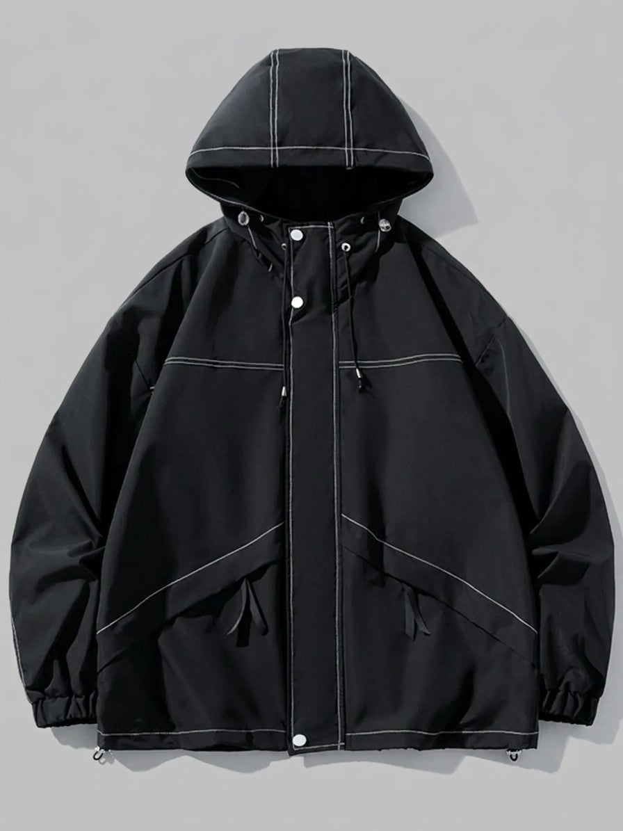 Pompei Men's Contrast-Stitch Hooded Jacket — black — packshot