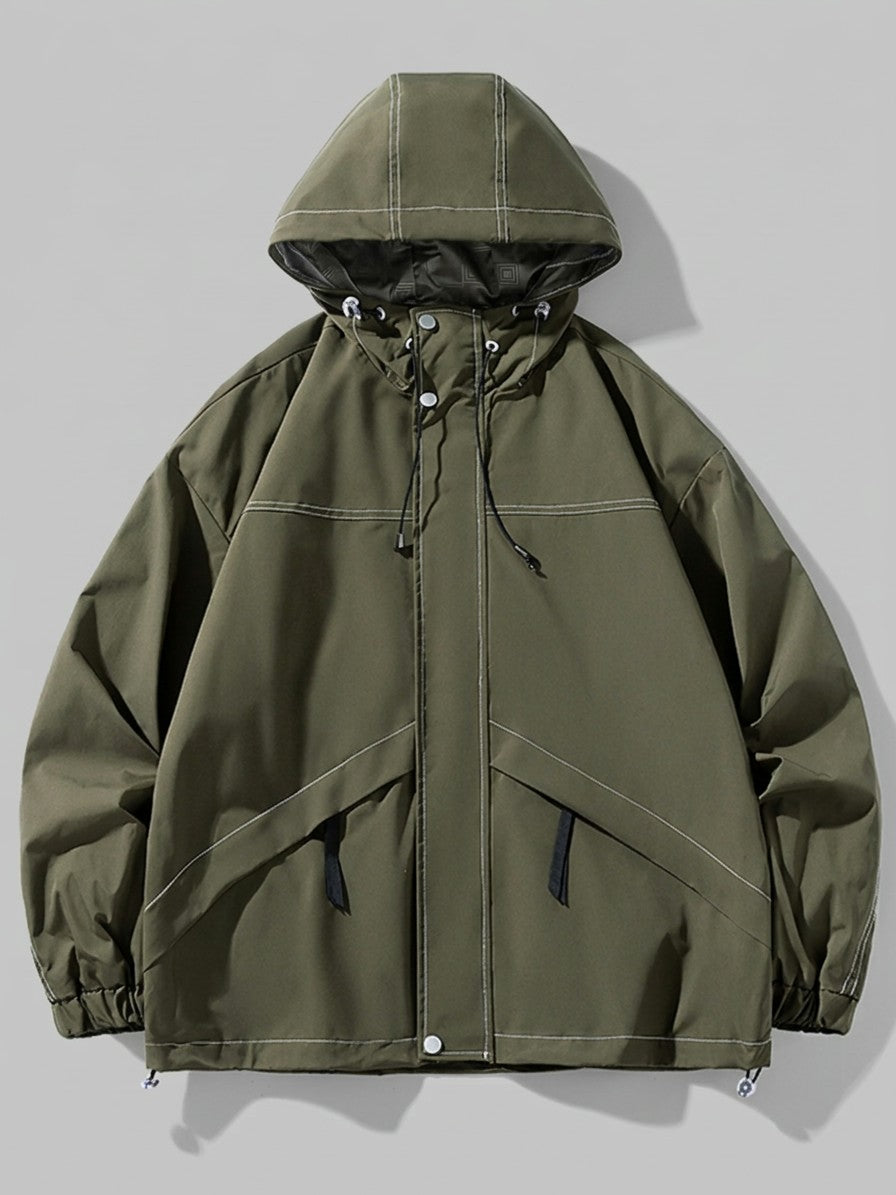 Pompei Men's Contrast-Stitch Hooded Jacket — darkgreen — packshot