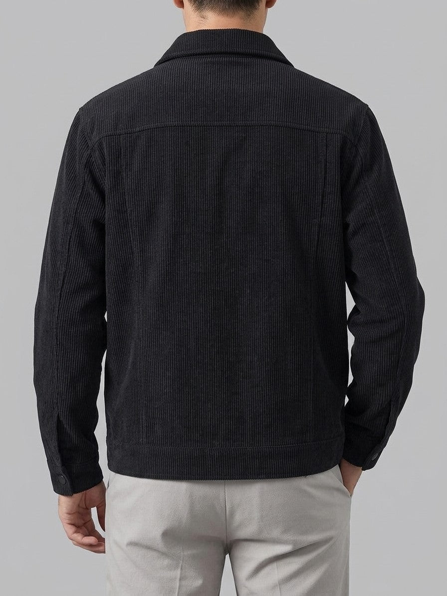 Pomposa Men's Corduroy Trucker Jacket — black — back