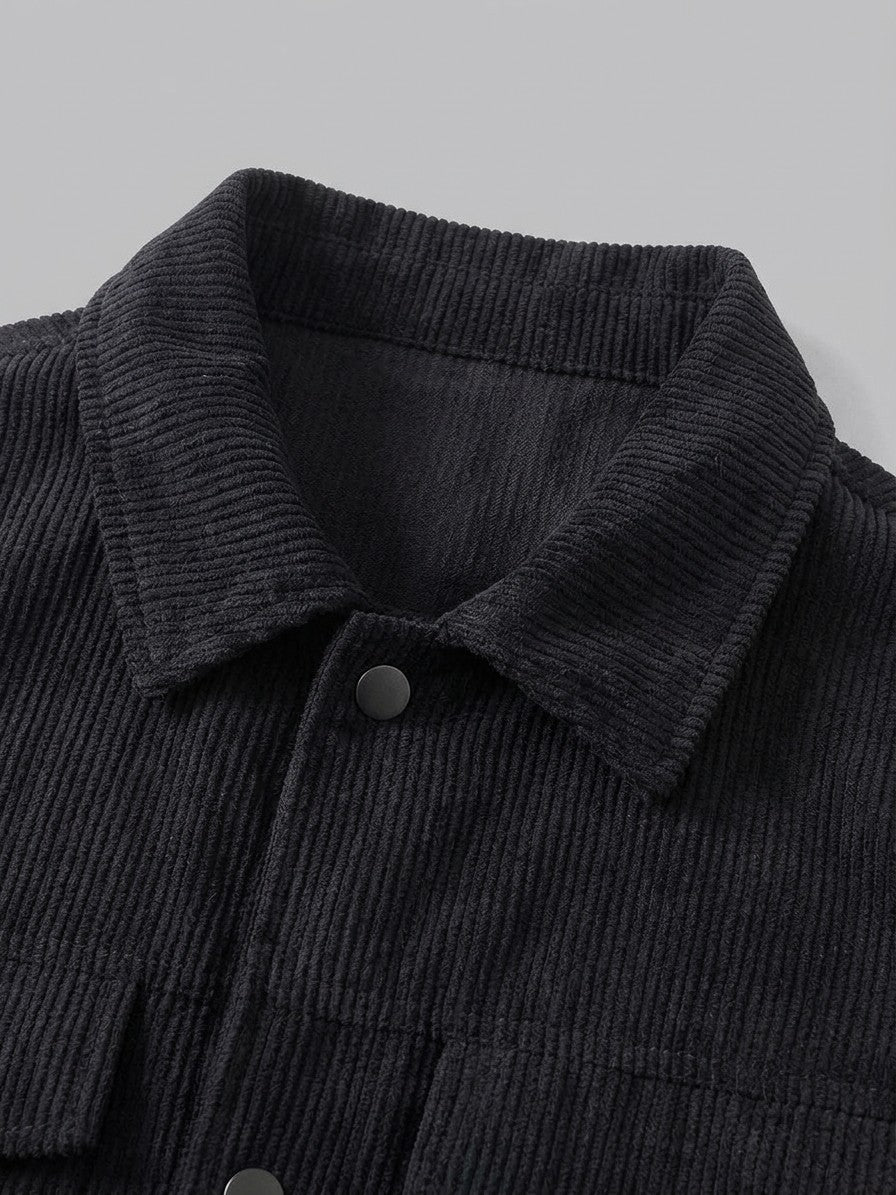 Pomposa Men's Corduroy Trucker Jacket — black — detail-2