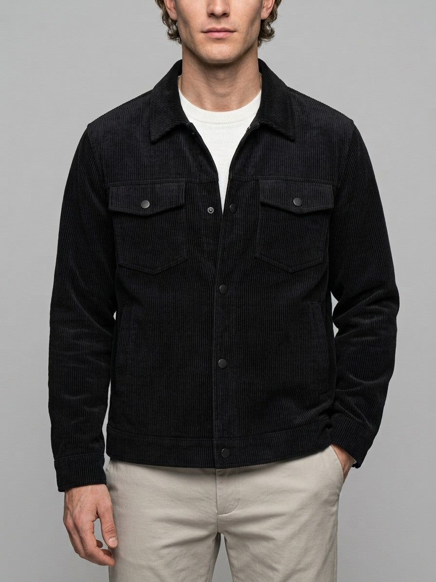 Pomposa Men's Corduroy Trucker Jacket — black — front