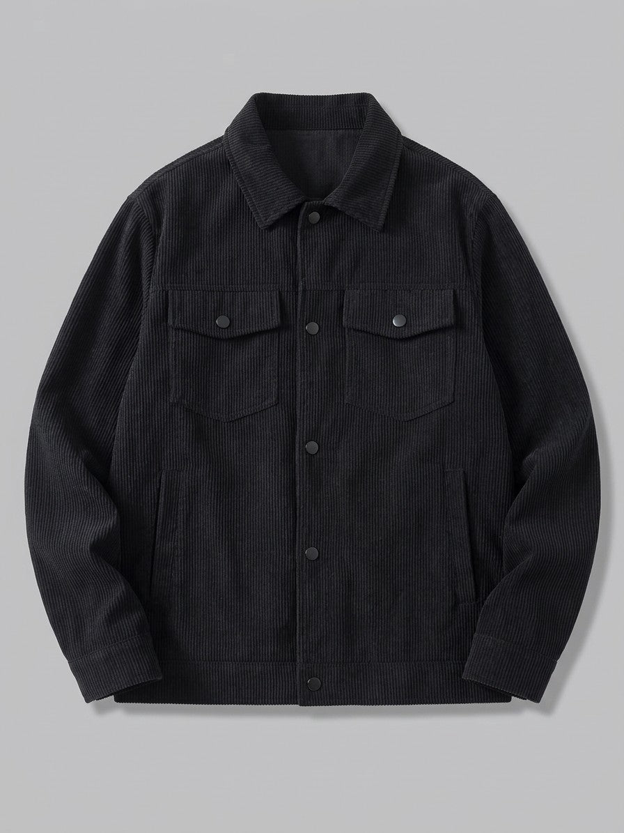 Pomposa Men's Corduroy Trucker Jacket — black — packshot