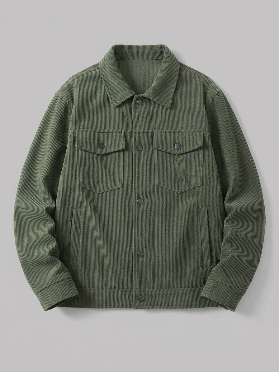 Pomposa Men's Corduroy Trucker Jacket — sagegreen — packshot