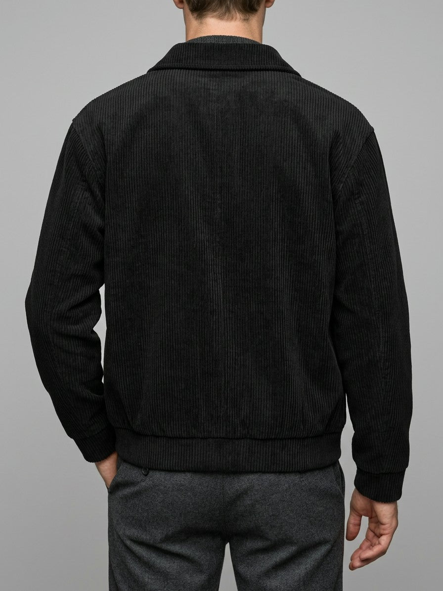Pontremoli Men's Corduroy Snap-Front Jacket — black — back