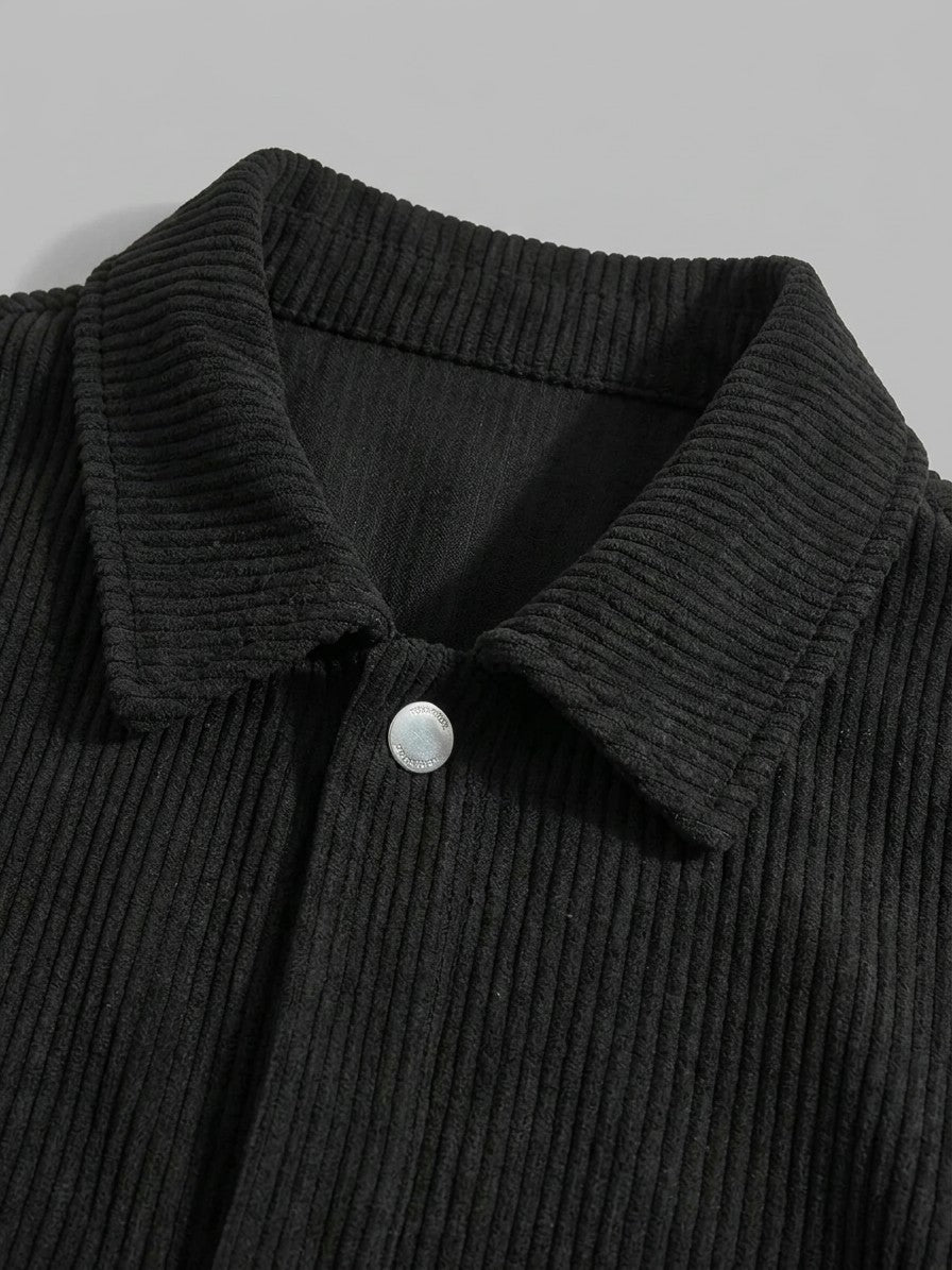 Pontremoli Men's Corduroy Snap-Front Jacket — black — detail-2