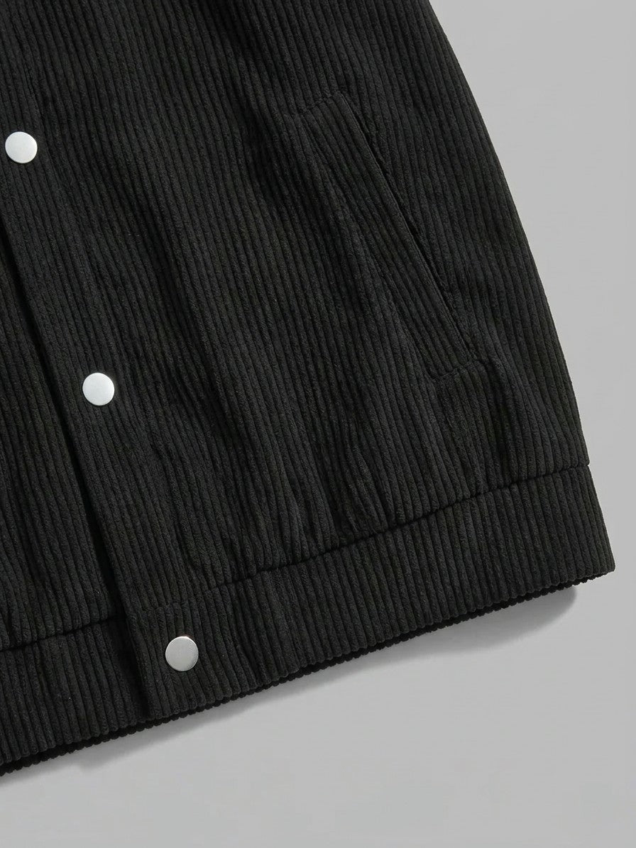 Pontremoli Men's Corduroy Snap-Front Jacket — black — detail-collar