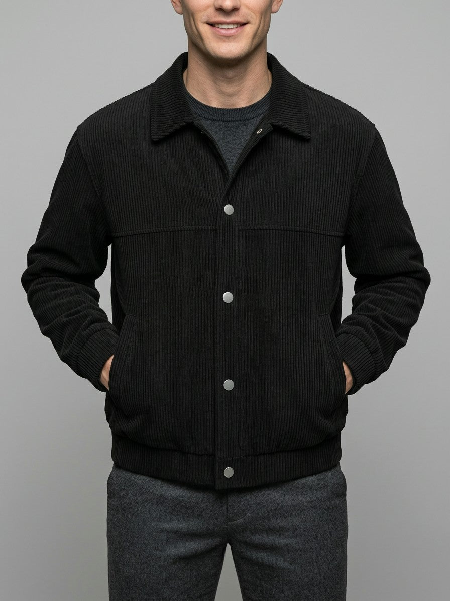 Pontremoli Men's Corduroy Snap-Front Jacket — black — front