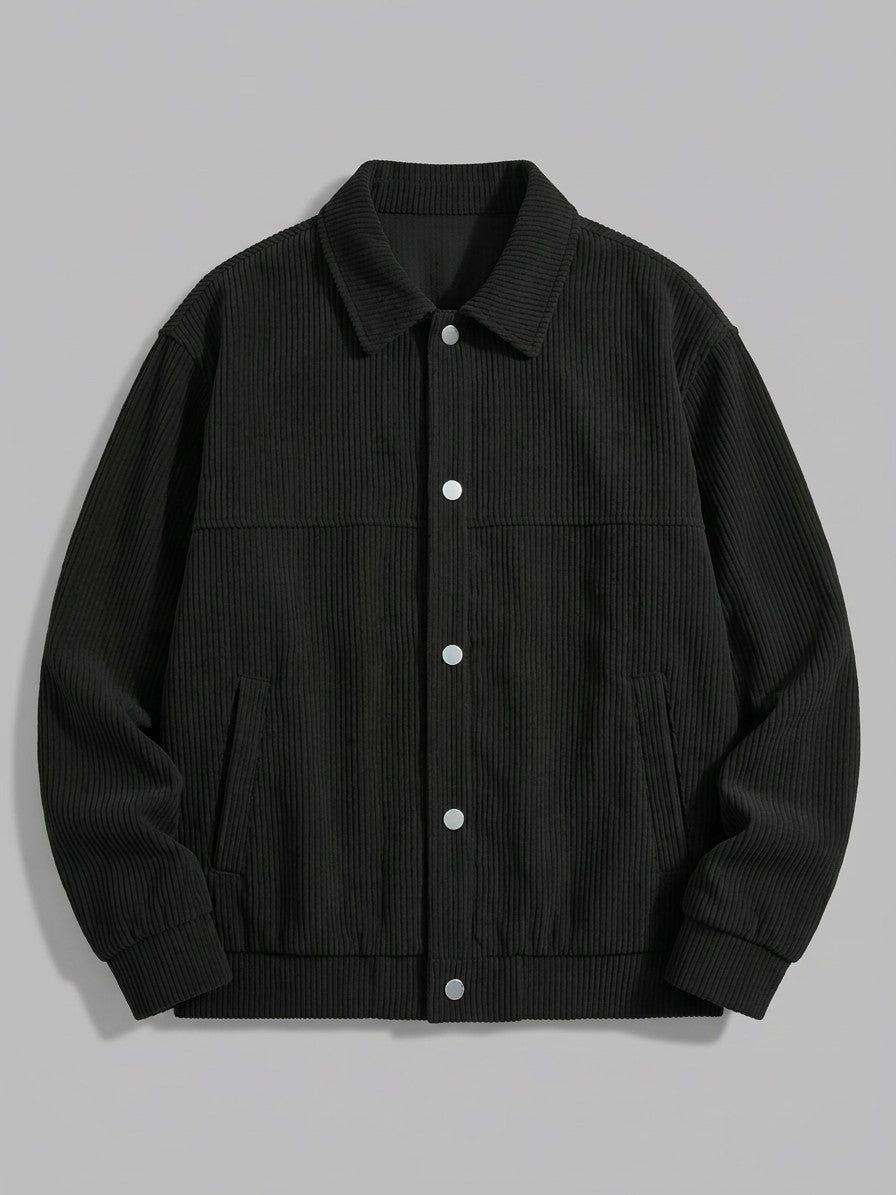 Pontremoli Men's Corduroy Snap-Front Jacket — black — packshot