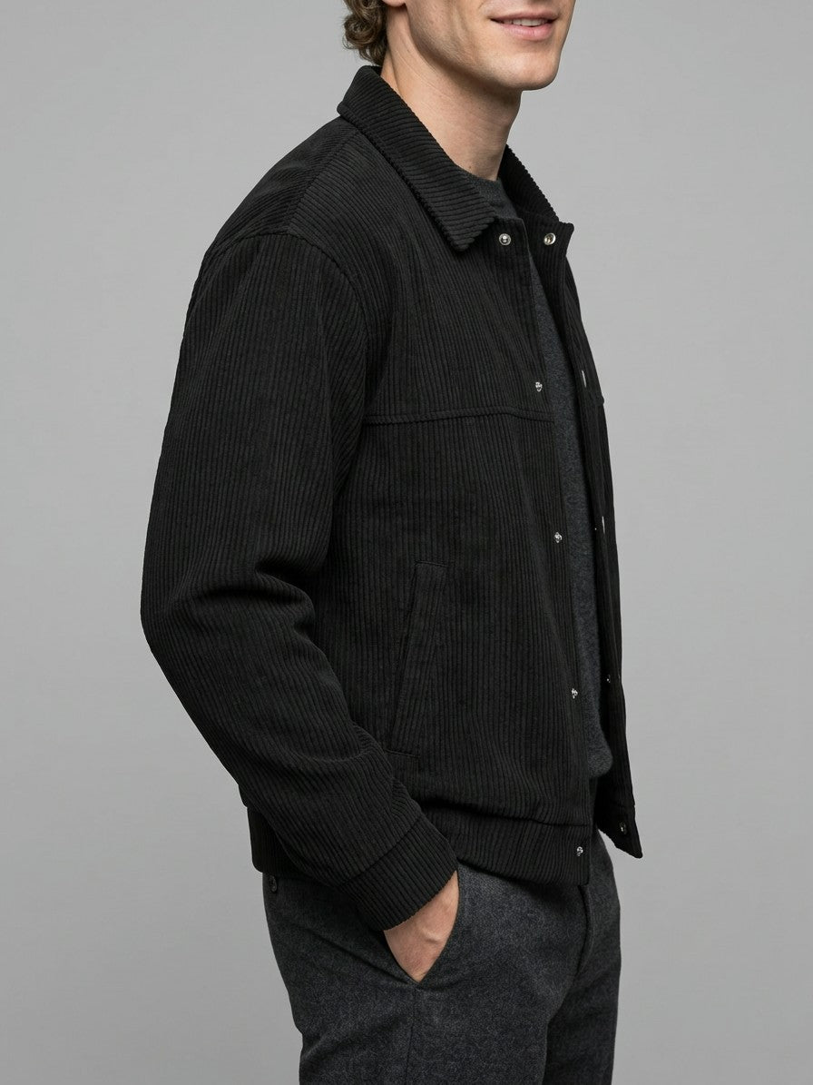 Pontremoli Men's Corduroy Snap-Front Jacket — black — side