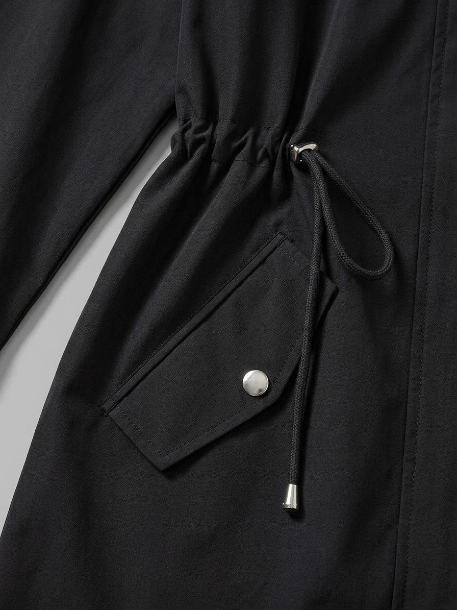 Poppi Women's Hooded Drawstring Anorak — black — detail-2