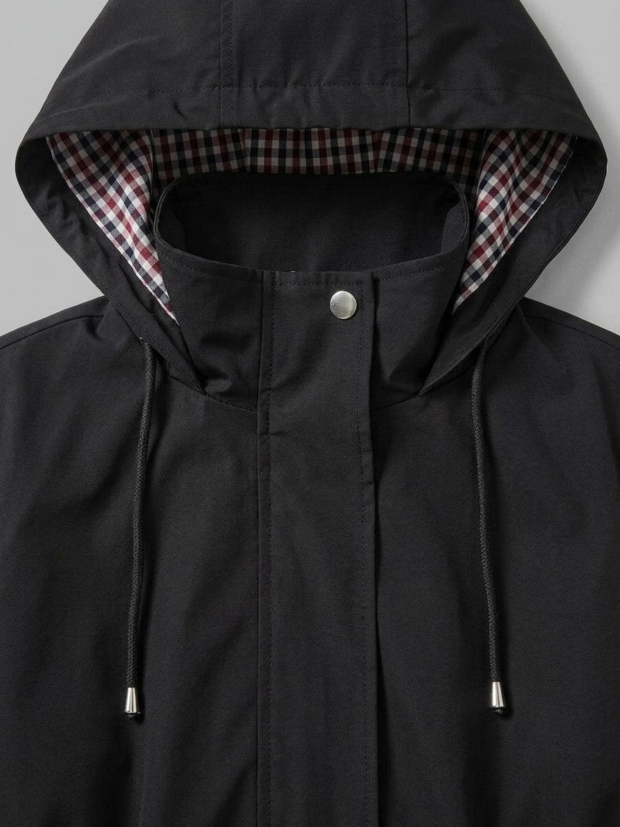 Poppi Women's Hooded Drawstring Anorak — black — detail