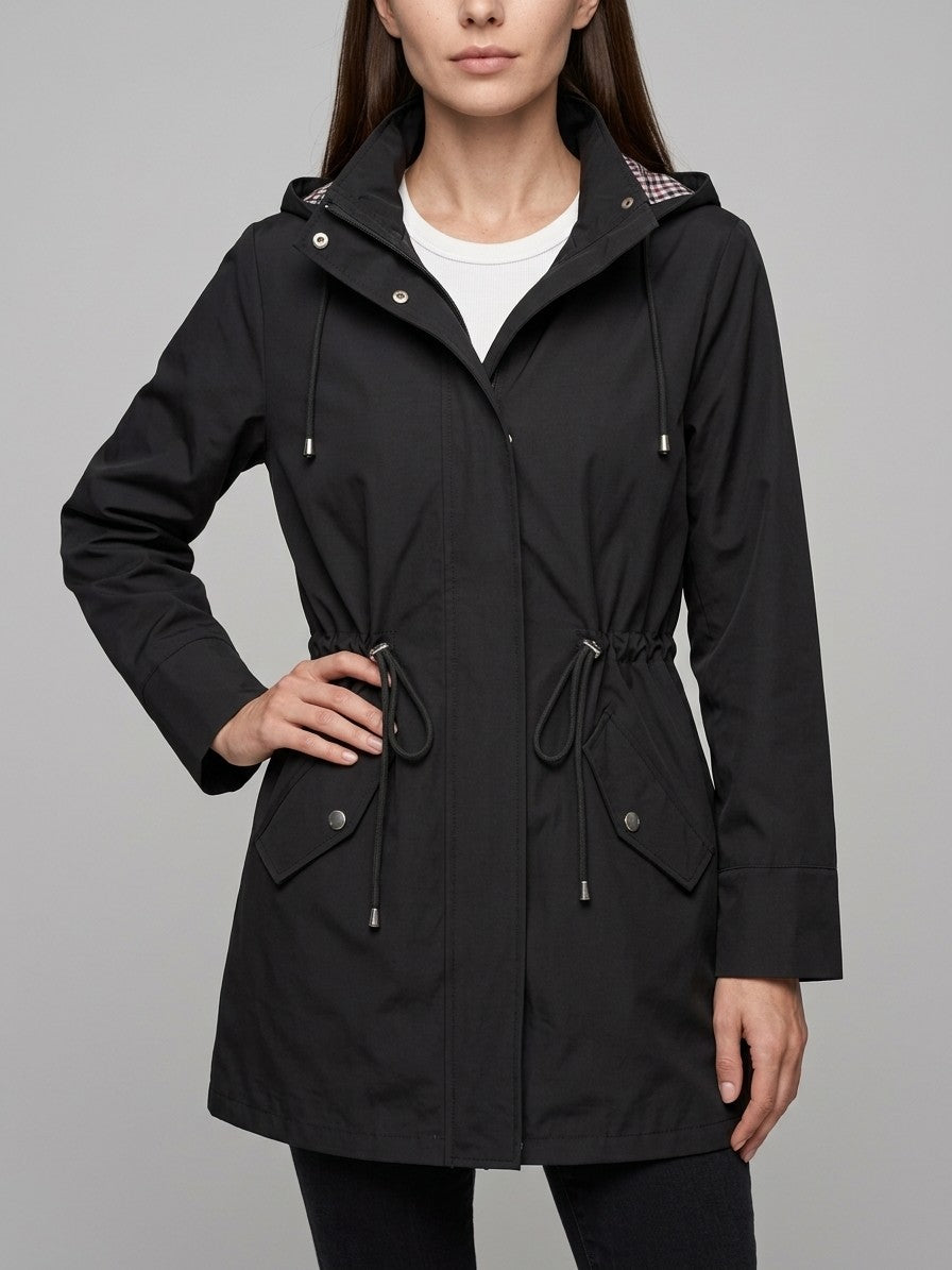 Poppi Women's Hooded Drawstring Anorak — black — front