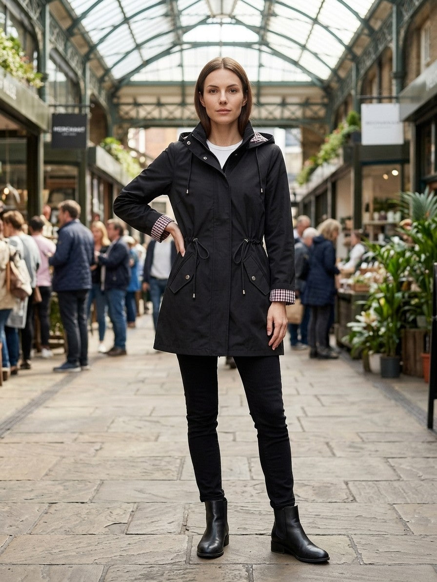 Poppi Women's Hooded Drawstring Anorak — black — lifestyle
