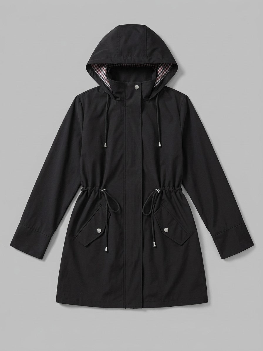 Poppi Women's Hooded Drawstring Anorak — black — packshot