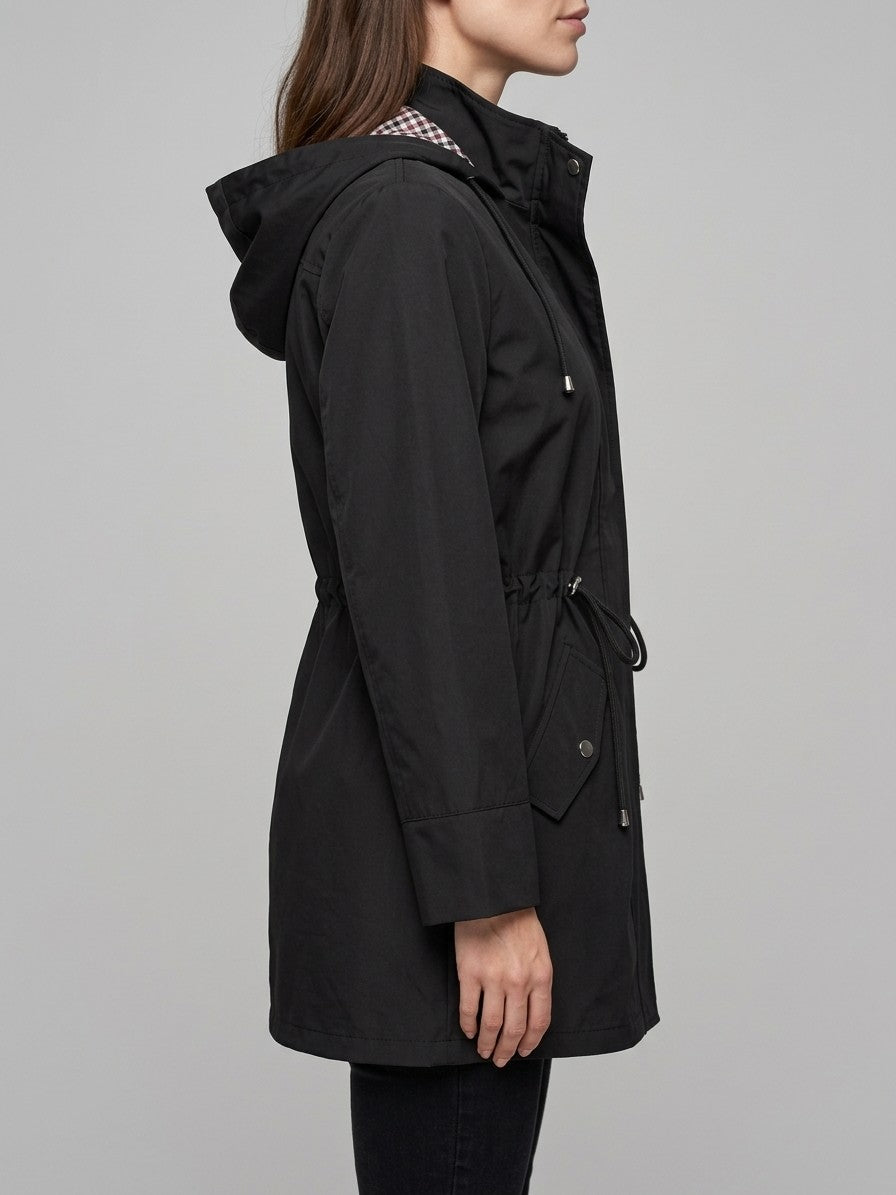 Poppi Women's Hooded Drawstring Anorak — black — side