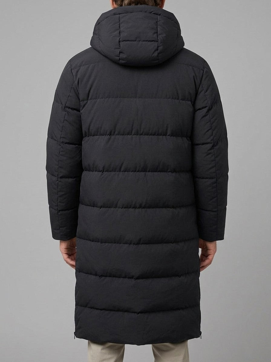 Pordenone Men's Matte Two-Way Zip Puffer Jacket — blacklong — back