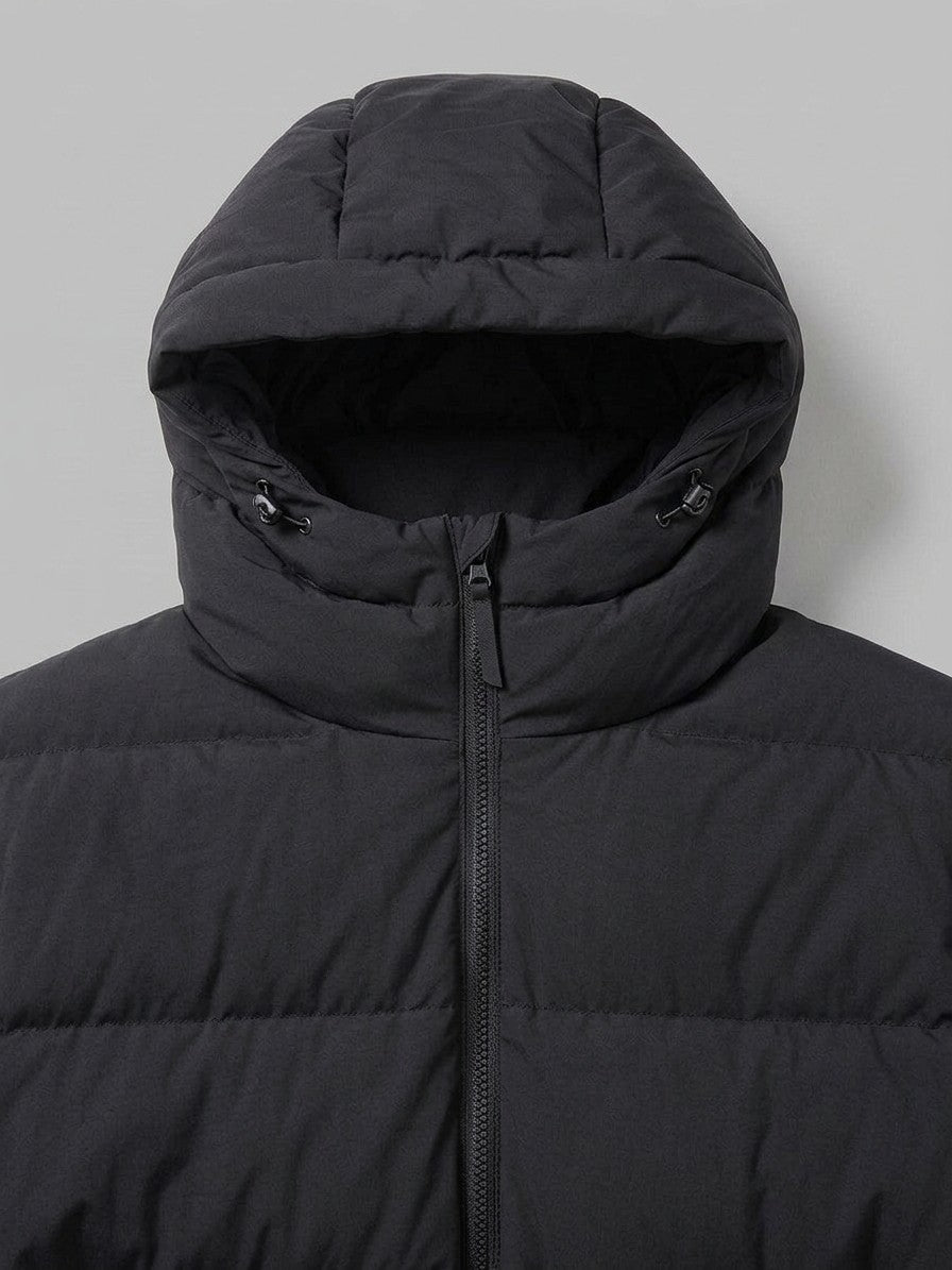 Pordenone Men's Matte Two-Way Zip Puffer Jacket — blacklong — detail