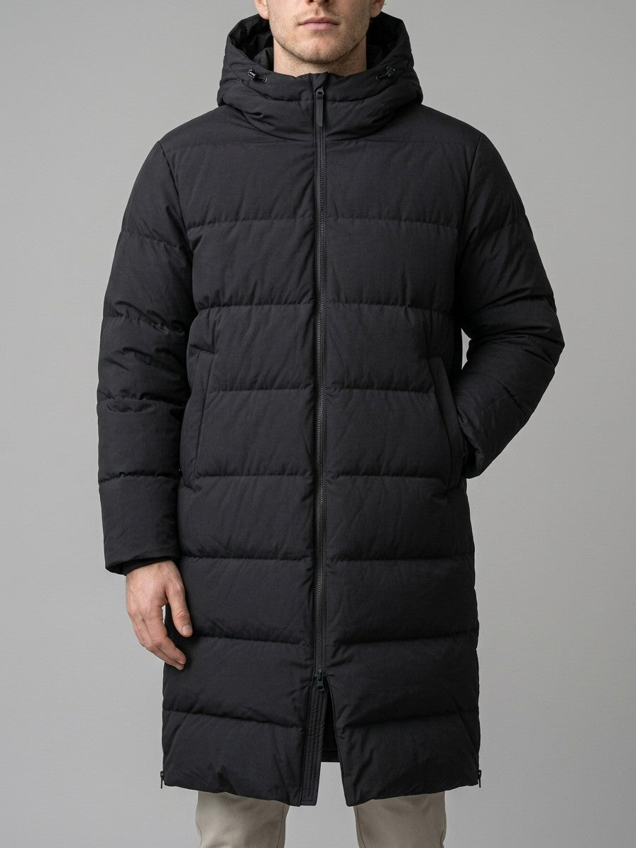 Pordenone Men's Matte Two-Way Zip Puffer Jacket — blacklong — front