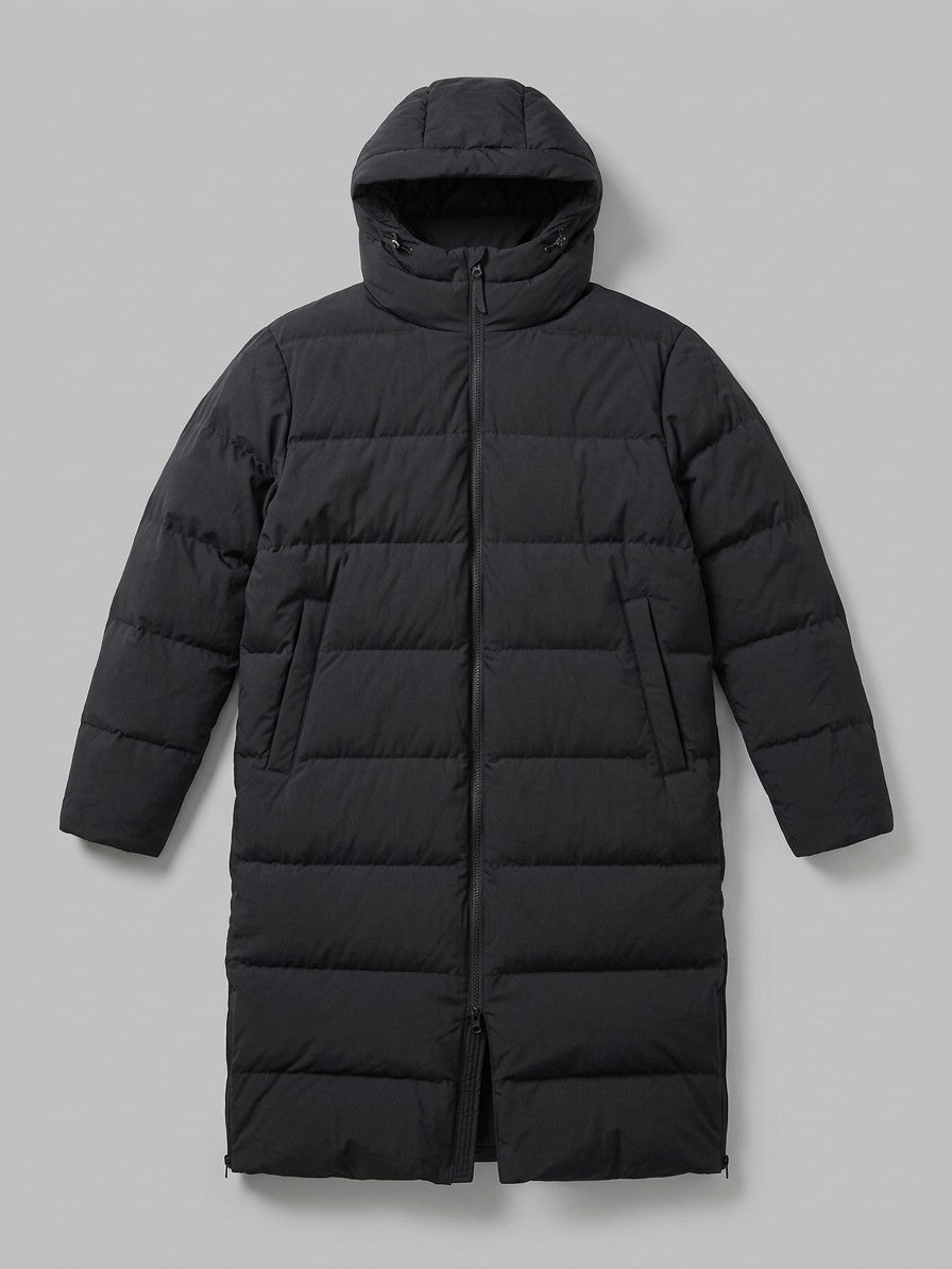 Pordenone Men's Matte Two-Way Zip Puffer Jacket — blacklong — packshot